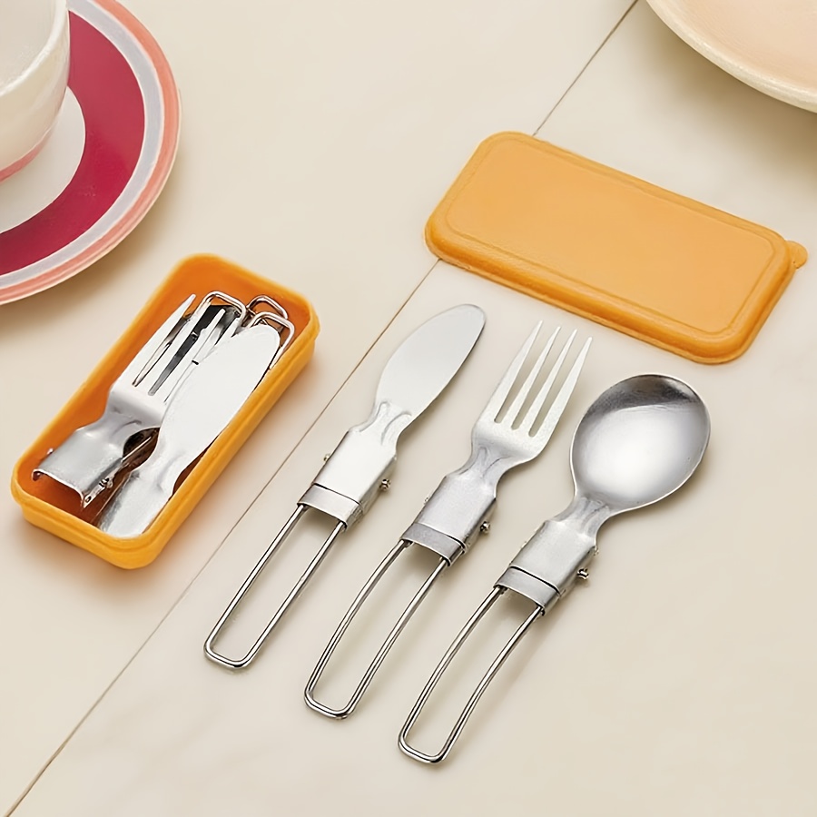 12pcs portable stainless steel folding cutlery set with storage case,   spoon and knife for camping & hiking – reusible silverware lunch box kit, camping dinnerware set, camping utensils, outdoor dining, minimalist tableware, foldable utensils, polished  , durable utensils, portable utensils,  , travelers Product details 3
