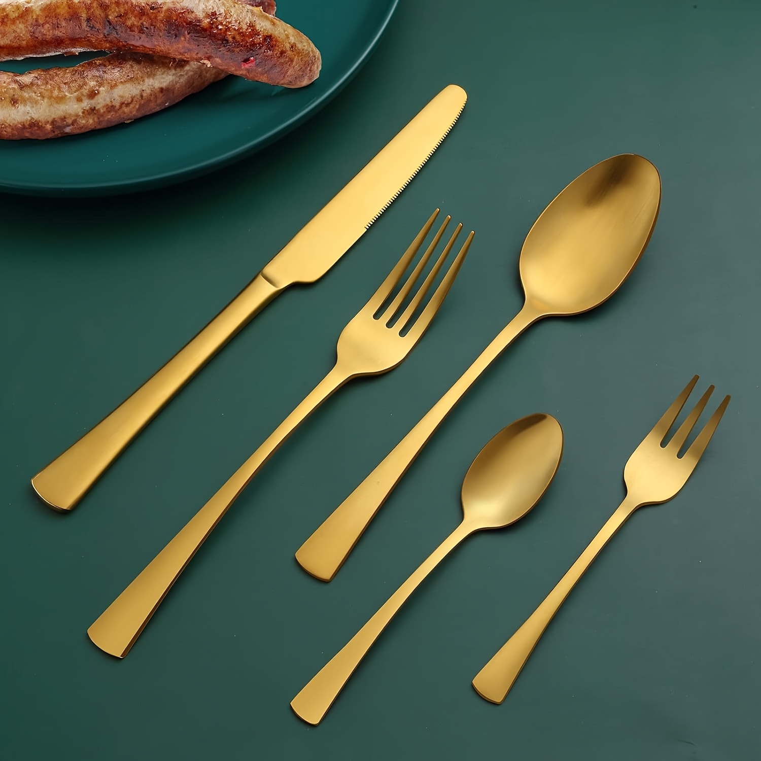 

30pcs/set Stained Gold Tableware Set For 6 , Gold Tableware Knives, , And , / / Restaurant/ Tableware Set Ergonomic Handles That Are Comfortable To Hold And Cleaned A Dishwasher