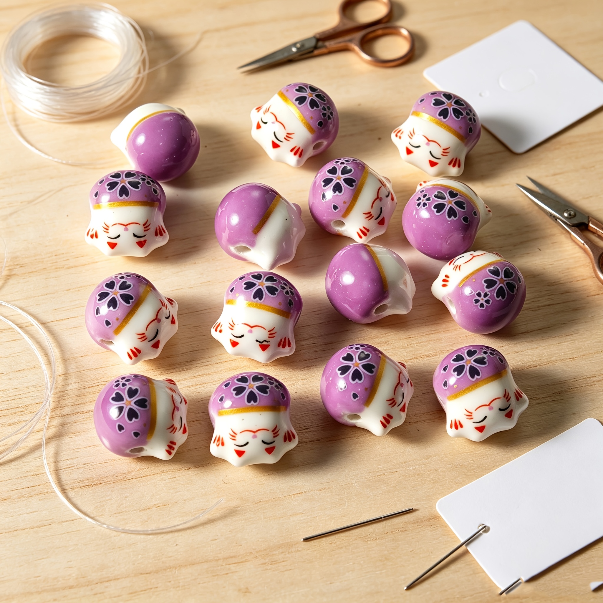 10pcs Random Mixed Color Ceramic Cat Beads for DIY Jewelry