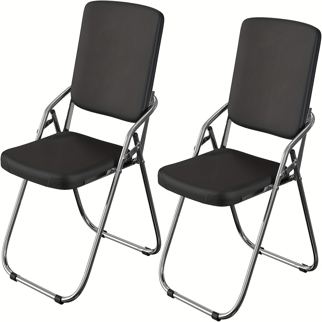 Image of 2pcs Dining Chair Folding Chairs, Made Of Pu Leather And , Sturdy Folding Conference Chairs, Comfortable Backrest, , Suitable For Guests Or Outdoor Activities