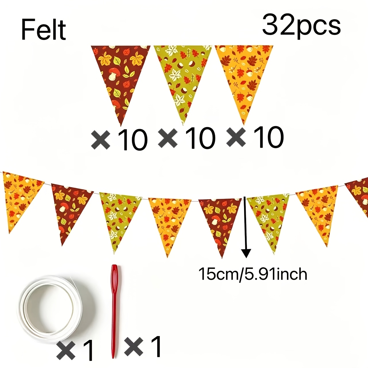 TEMU Thanksgiving Felt Triangular Flags Banner, 26pcs/14pcs/32pcs Autumn Maple Leaf, , Mushroom Pattern Decorative Flags, Harvest Felt Ornaments