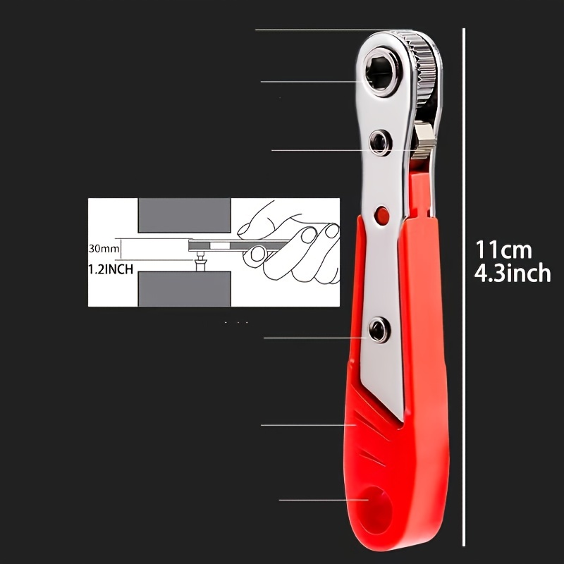 TEMU Ratchet Screwdriver Handles Narrow , Front And Rear, Elbow Wrench, Right Angle Bending, Screwdriver, Steel Material, , Requires , Non-electric, Battery-free For Industrial And Scientific Use