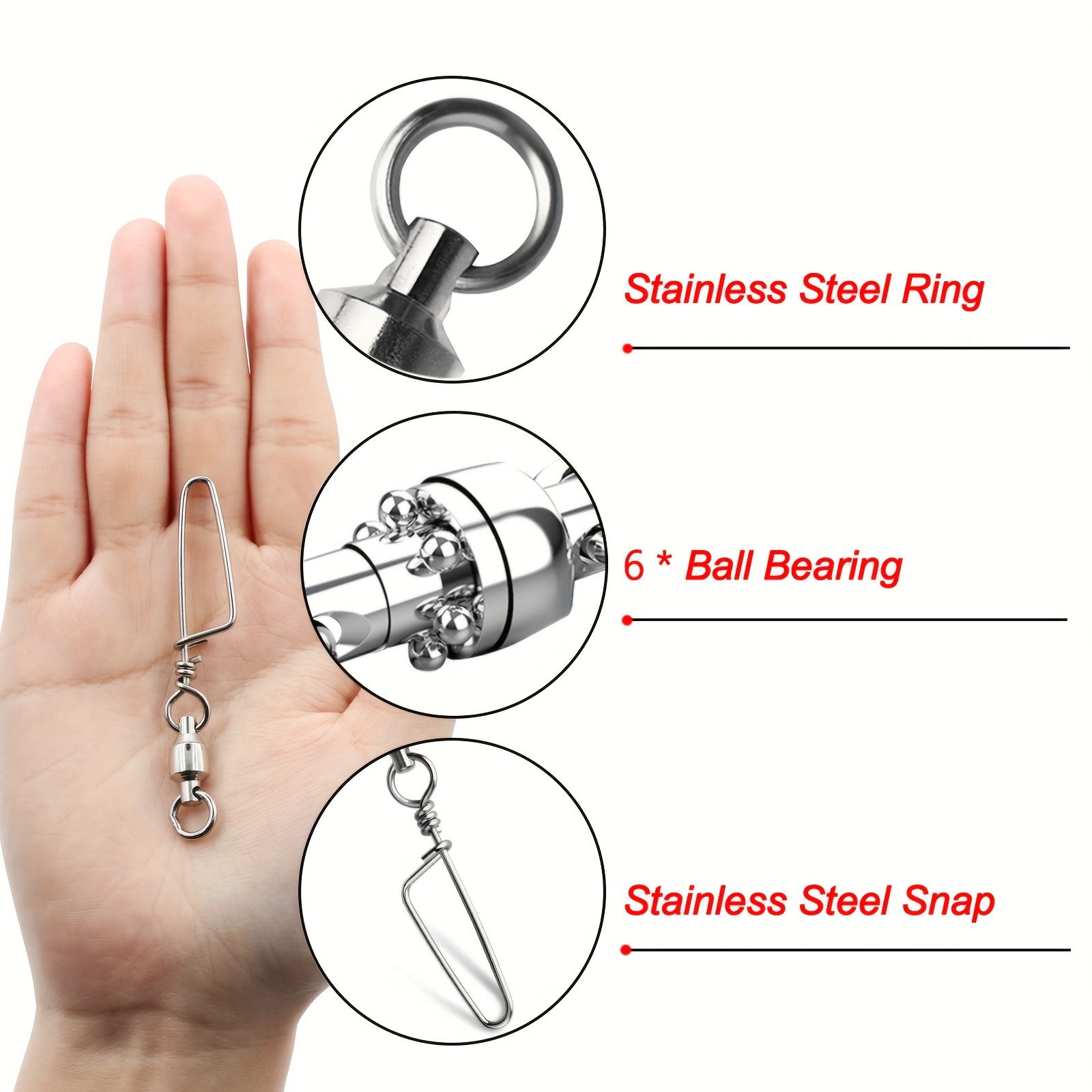 AGOOL Ball Bearing Fishing Swivel with Coastlock Snap, 15/40pcs High  Strength Stainless Steel Welded Ring Fishing Swivel Snaps Coated with Black  Nickle for Saltwater Freshwater Fishing 15 pcs Size 8+8(350lb)