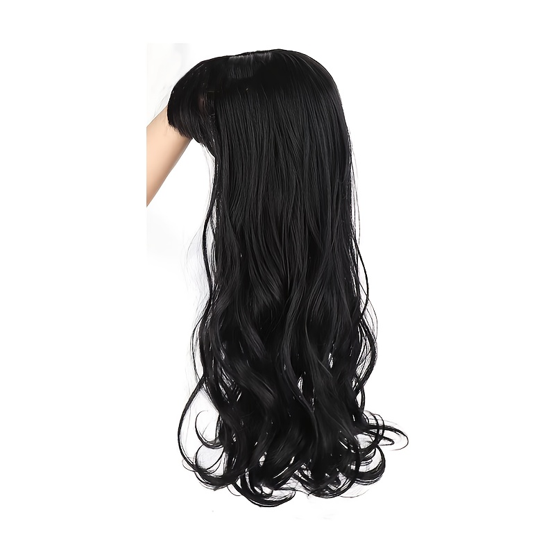TEMU Extension de cheveux et ondulés avec frange et postiche supérieur, augmentant le volume et facile à , 18 pouces