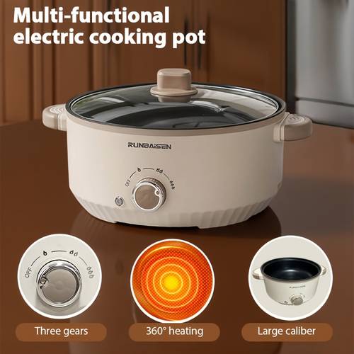 3L Large Capacity Electric Cooker And Frying Pan | Three Temperature Settings with Dry Burn Protection | 800W High Power for Quick Heating | Suitable for Making And Frying Steak | Ideal for Home Kitchens And Rvs | Halloween Gift, Electric Pot, , Rotating Pan Pot, Electric Frying Pan, Electric Grill, Rice Cooker With Lid, Hot Pot Electric Cooker, Electric Stove, , Cooking Pot Electric