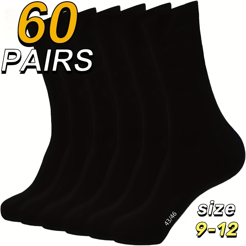 Image of 60 Pairs Of Men's Dress Socks - Soft And Breathable, Solid Black Color, Classic Office Cross-border Large Size 43-46 (9-42 Size), Ribbed Knit And Casual Wear - For Dad, Mom, , Relatives, Formal Shoes