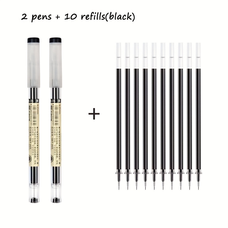 0. Gel Pens Set, Needle-tipped Gel Pen, Black Blue Red Ink, Smooth Writing, No Bleed, Large-capacity , , Writing, Examination Pen (2 Pens + 10 Refills)