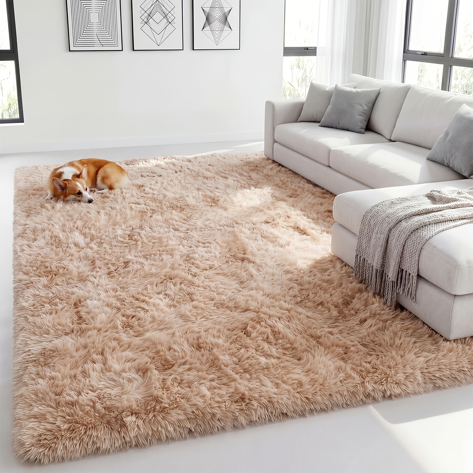 Image of Tomnk Soft Crystal Long Pile Rug, Velvet Shag Rug For Living Room Bedroom, Non-slip Machine Washable Rectangular Rug, Bedroom Rug, Cozy Decor, Comfortable Luxury Rug, In And 3 Sizes