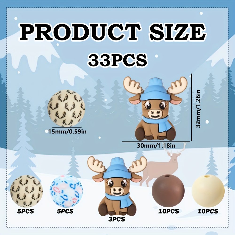 TEMU 33pcs Ensemble de silicone Élan de Noël, Matériau durable, Convient pour la fabrication de bracelets, et autres bijoux faits main, Cadeaux