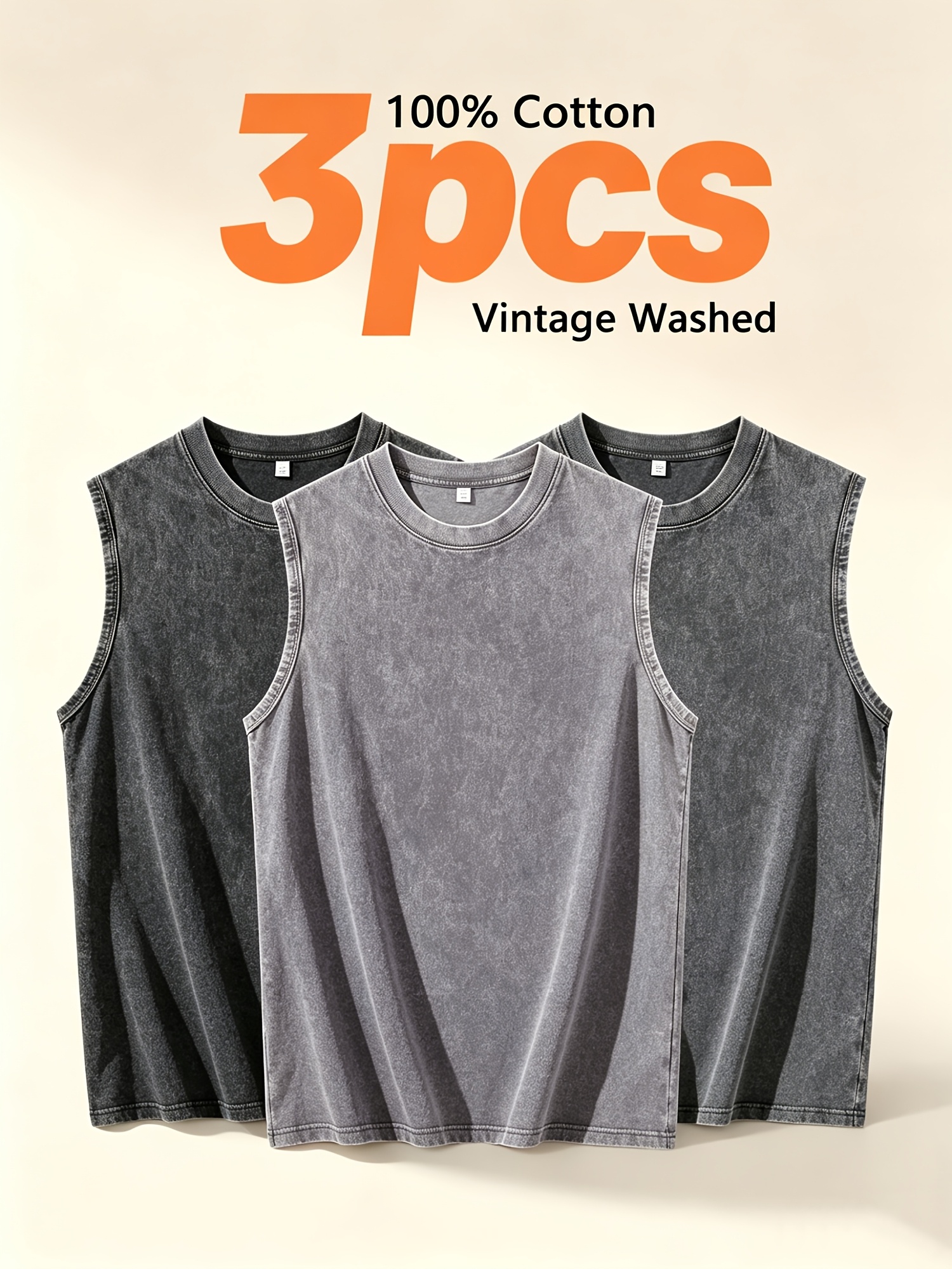 3pcs mens tanktop t shirts for teenager sleeveless shirts for teenager sleeveless shirts mens tank tops vintage washed vest crew neck 100 loose fit black grey pink brown apricot y2k streetwear summer   friendly casual   wear