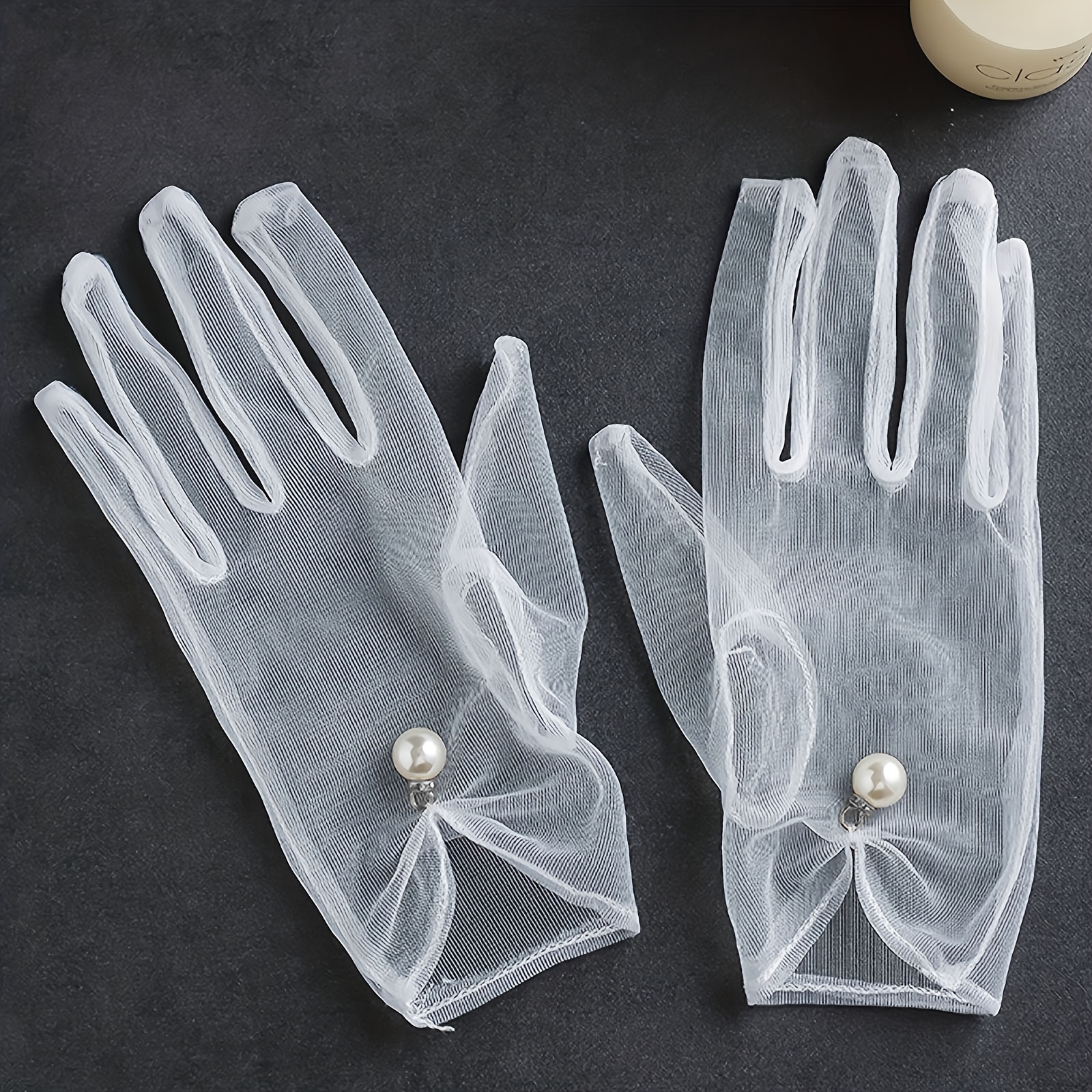 Image of 1-pair Women's Vintage White Short Gloves - Bridal Wedding Gloves With Elastic Wrist, Photo Shoot For Brides, Prom & (hand Washable)