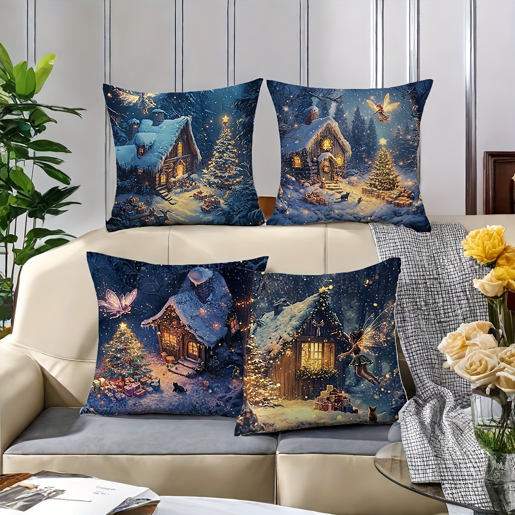 

4pcs Fairy Nighttime Pillow Covers Set, 17.2"x17.2" - Soft Polyester, Zip Closure, Machine Washable, Decor For Living Room & Bedroom - No Insert Included Decorate Pillows For Bedroom