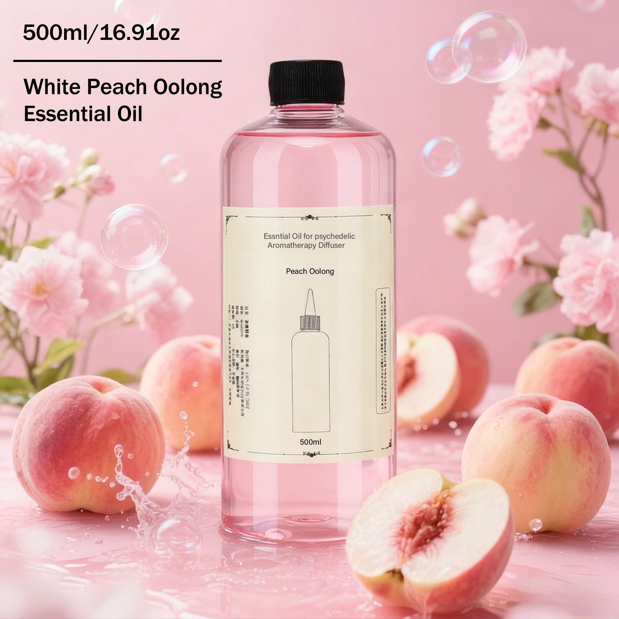 500ml/16.91oz Large Capacity Essential Oil Refill Bottle, Fragrance Oil, And Hotel Fragrance, In , Oolong, Lemon, Rose, Jasmine, And Cherry Scents. Suitable For Diffusers, Humidifiers