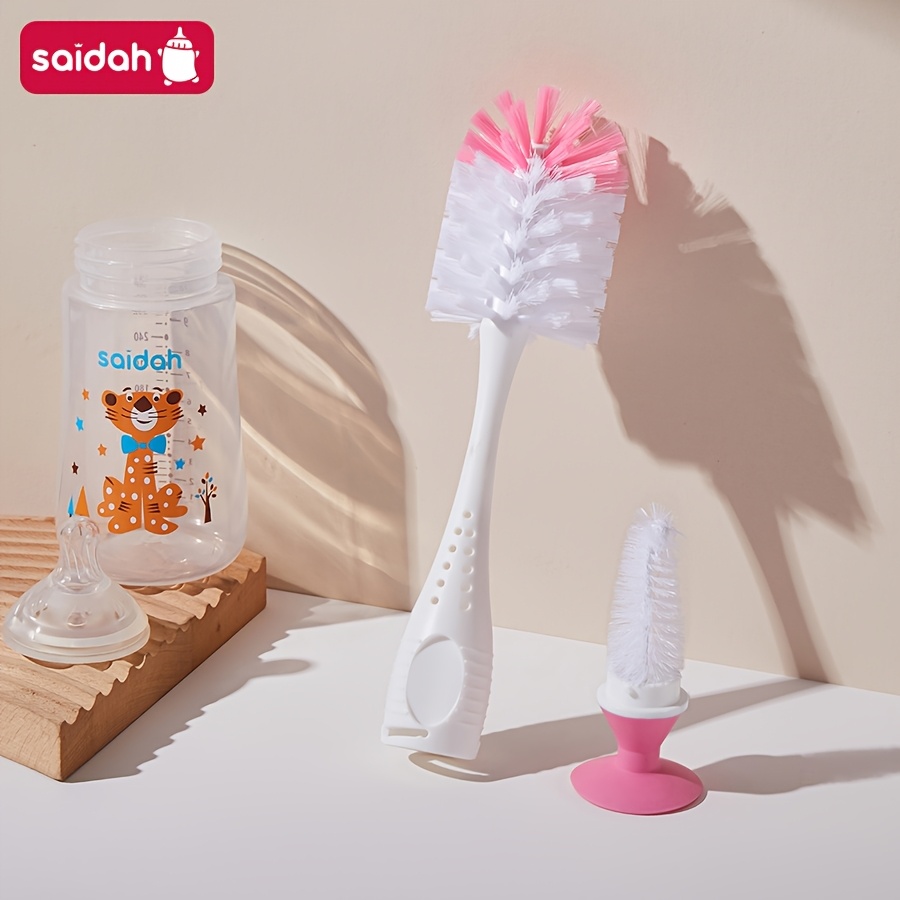 TEMU Shed-free 2-in-1 Nylon Bottle Brush Set With Brush, Suction Cup & Pp Handle - , No Loose Bristles Cleaning Kit