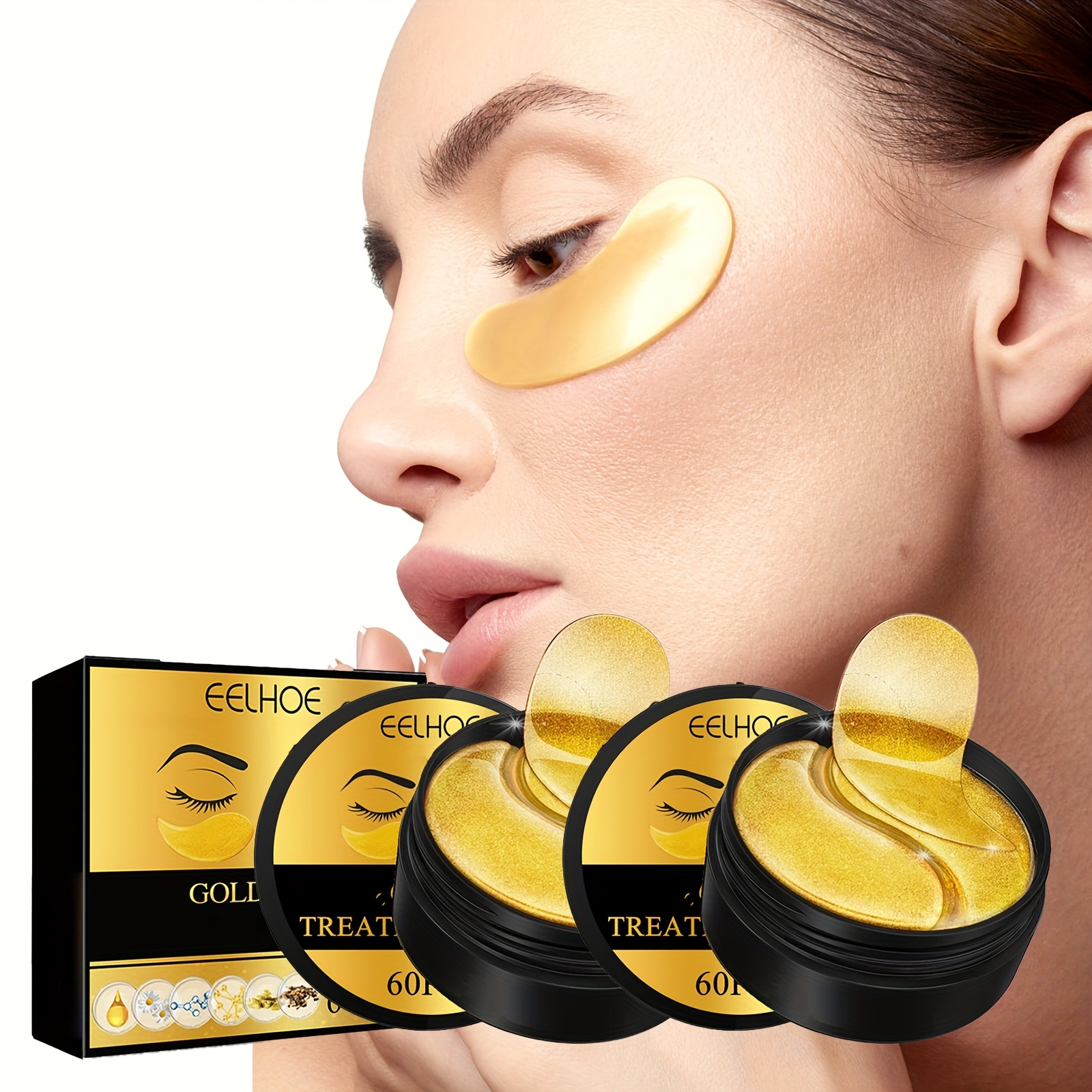 2 Boxes Of 120pcs--320g Golden Eye Mask, Glycerin, Collagen And Hyaluronic Acid, Deep Moisturizing Eye Light Beige, Suitable for Women Christmas, Valentine's Day And New Year Gifts