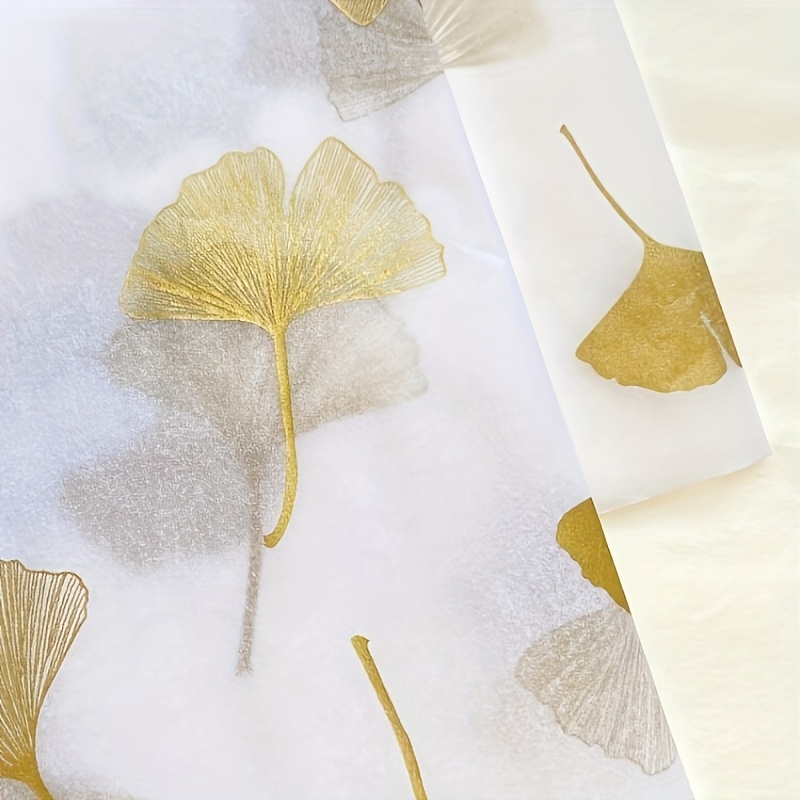 Image of 100pcs Golden Ginkgo Gift Wrapping Paper - Elegant White With Design, Birthdays, Weddings, And Holiday Decorations, Event And Party Supplies | Pattern | Smooth Texture, Gift Wrapping Supplies