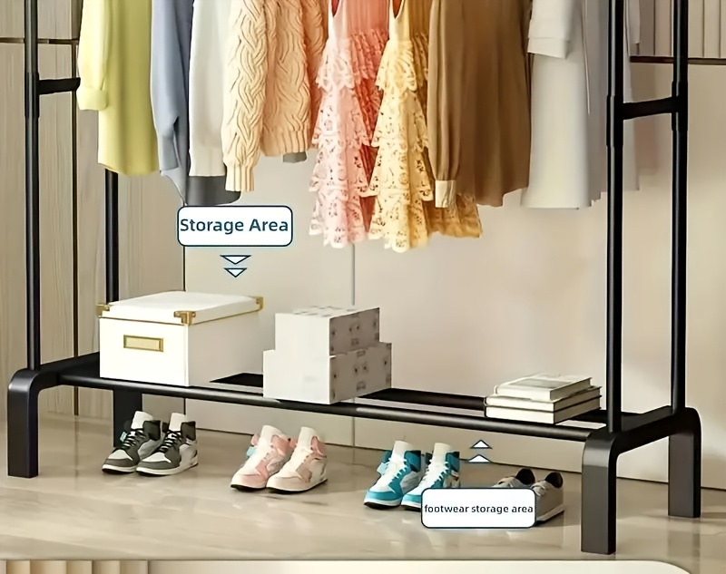 popular   stainless steel multi functional wardrobe clothes rack space saving design easy assembly with shelves and hooks portable clothing rack for balcony dorm bedroom Product details 3