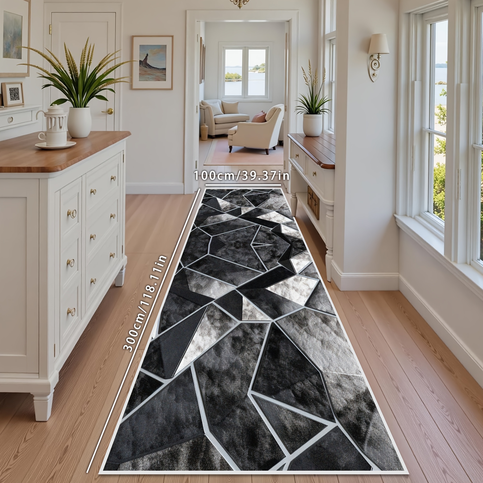 TEMU 1pc Luxury Minimalist Geometric Living Room Hallway Mat, Balcony Kitchen Mat, Machine Washable Porch Entryway Doormat, Bedside Runner