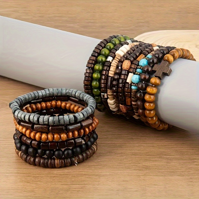 16pc Bohemian Style Wooden Bead Bracelet Set