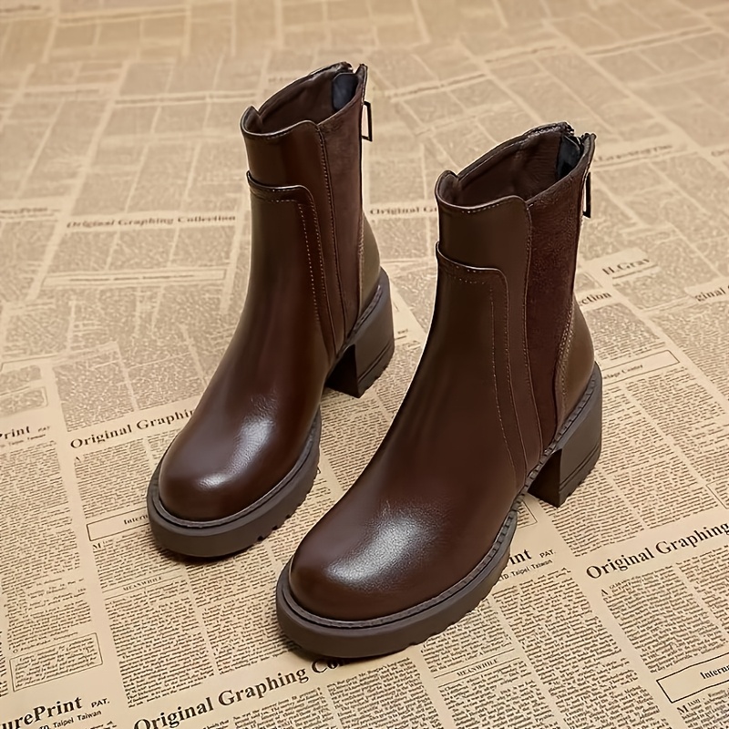 TEMU Chelsea Ankle Boots For Women With Chunky Heel, Thick Platform, Gear Sole, Stretch Panels, And Back Zipper, Autumn/ Boots Wide Fit Shoes