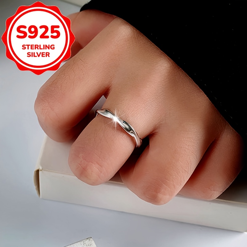 Women's S925 Sterling Silver Simple Versatile Plain Hoop Rotating Open Ring