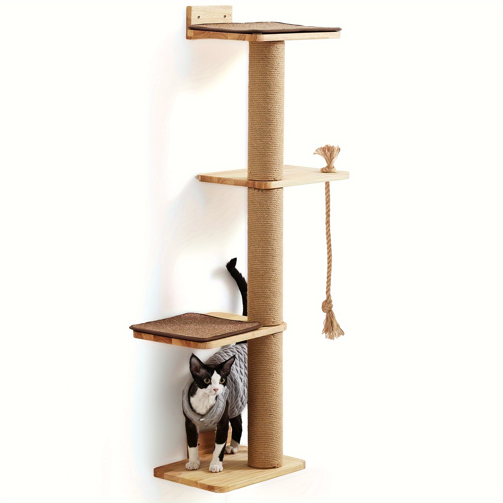 

Fukumaru Cat Scratching Activity Tree Wall Mounted, 50 Inch Scratch Post For Large Cats, Kittens With Cat Bed, Rubber Wood, Large