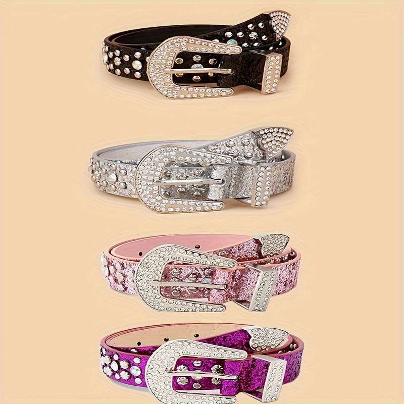 

1pc Fashionable Bling Rhinestone Belt For Women Glitter Sequin Embellished Buckle, Casual Style, Trendy Accessory For Jeans/dresses For Music Festival