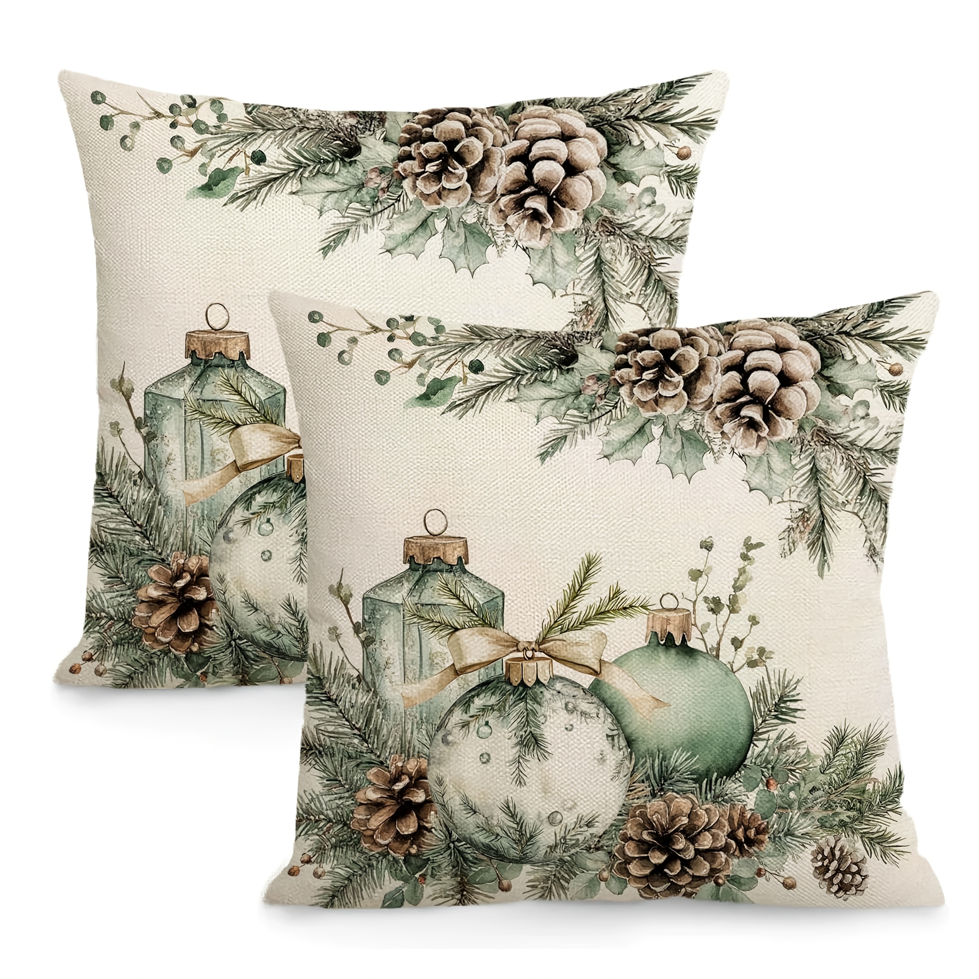 TEMU Dokriy, Set Of 2, Linen Pillow Covers For Christmas In A Bohemian Style, Decor, Sofa Cushion Covers With Single-sided Print, Pillow Insert Not