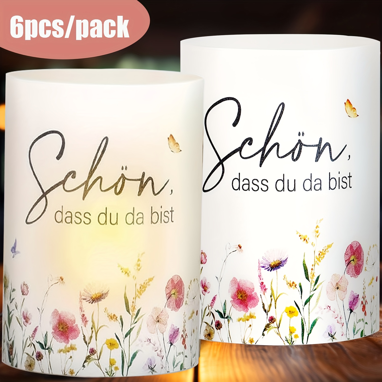 E-shop 6 Stück/Pack Teelichtschirme - „Ich bin , dass du da bist.“ Tischdeko für Hochzeiten, Geburtstage & Frühlingspartys