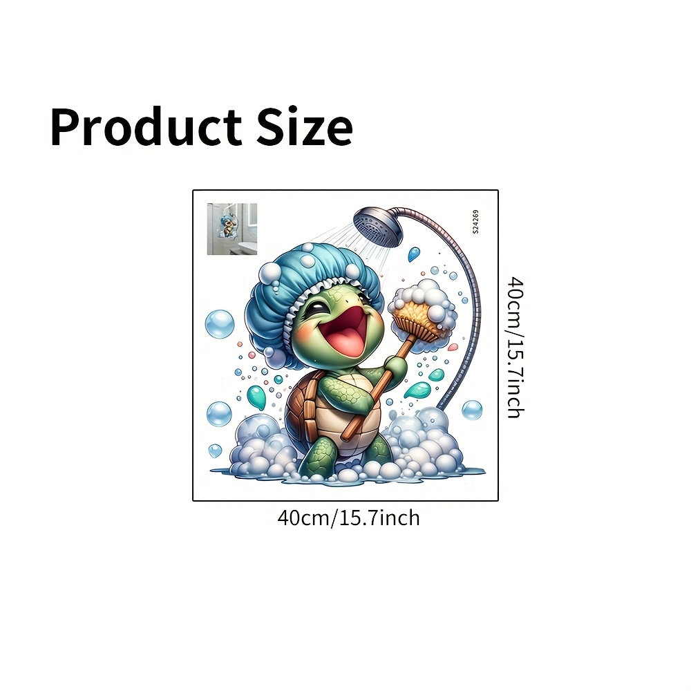 Image of 1pc Of Non-slip Bathtub Sticker, Featuring A Cartoon Turtle Bathing Design, Self-adhesive Frosted Pvc Decorative Bathtub Decal