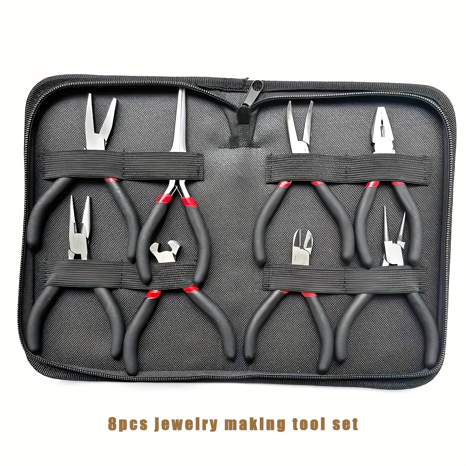 E-shop 8-teiliges Schmuckzange-Set, 11,4 cm lange Spitzzange, Flachzange, Rundzange, Diagonalzange und Drahtschneider, geeignet für Schmuckherstellung