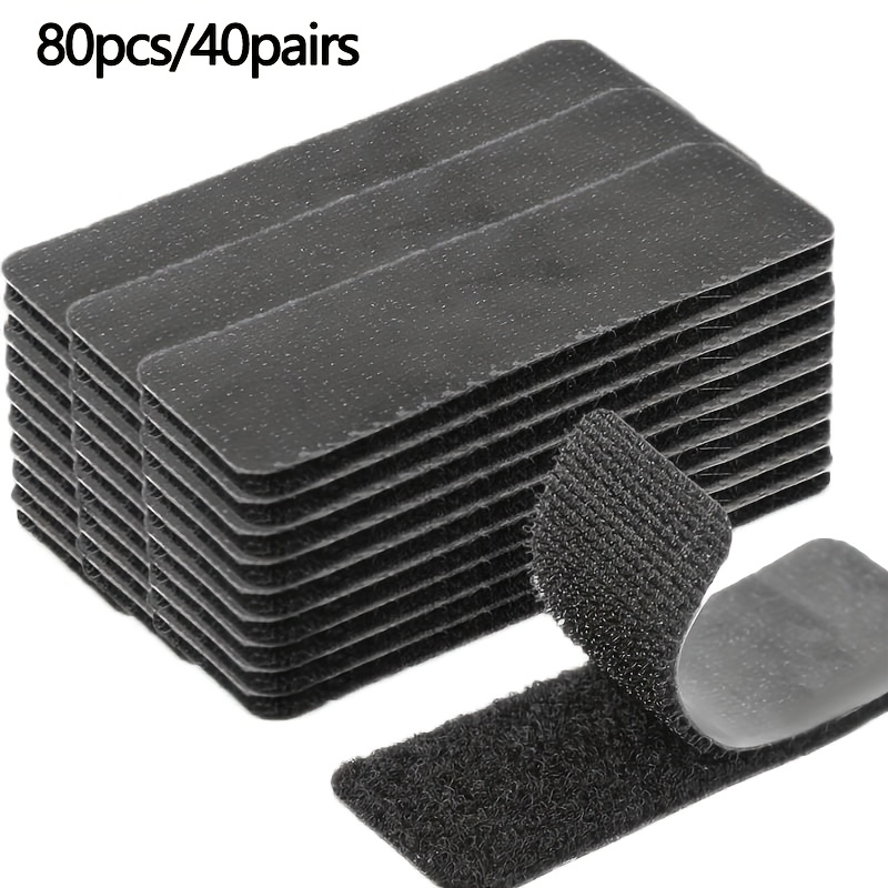 TEMU 80pcs Fixations Auto-Adhésives Solides, Sangles à Boucle Antidérapantes Noires, Retrait Trace Et Dommage, Pas de Vis Nécessaires pour Meubles,