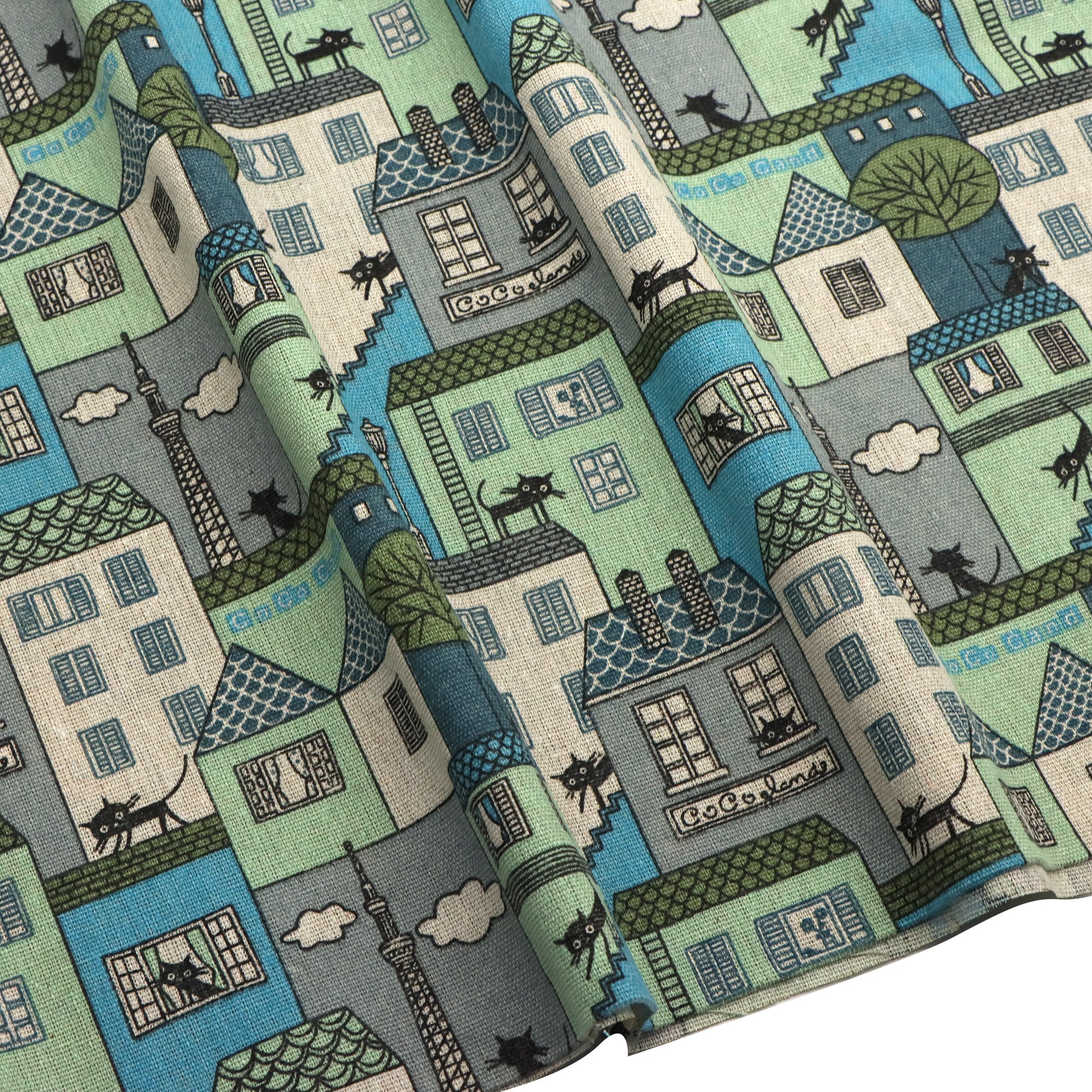 Image of 1pc 50x150cm (19.68x59inch) House Cat Printed High Quality Linen Fabric For Quilting, Sewing, Sofa, Curtain, Bag, Cushion, Pillow Cushion, Furniture Cover, And More! Handmade Fabric For Crafting