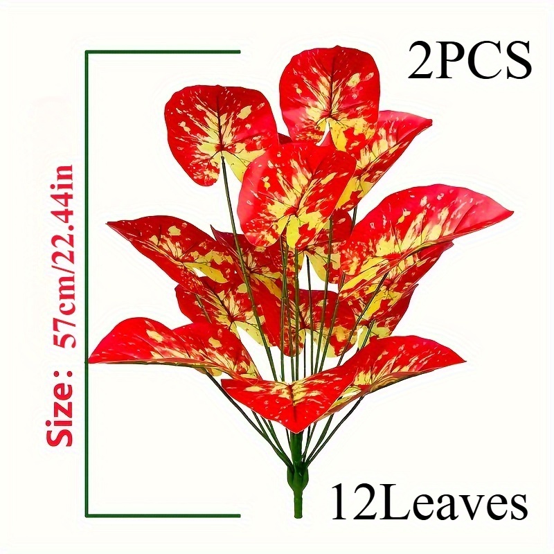 TEMU 2 Vibrant Artificial Red Ferns - Pots Not Included, Luxurious And High Quality Plant Set, Great For Indoor/ Outdoor Home And Garden Decor,