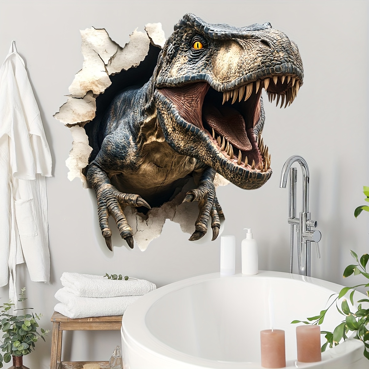 1 set of 2pcs 30 60cm each 3d   dinosaur wall stickers for living room and bedroom home background decoration atw4068 zc 0