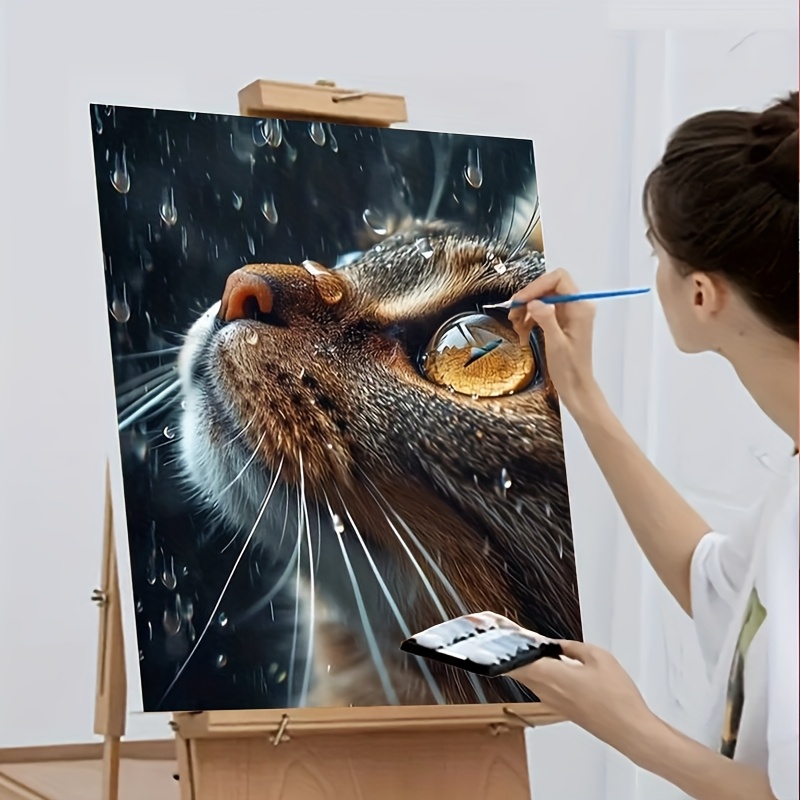 TEMU 1 Adult Beginner Painting Kit - Includes Acrylic Paints, Canvas, 3 Brushes, And Manual: A Cat's Acrylic Painting 40x50cm/15.7x20in Unframed