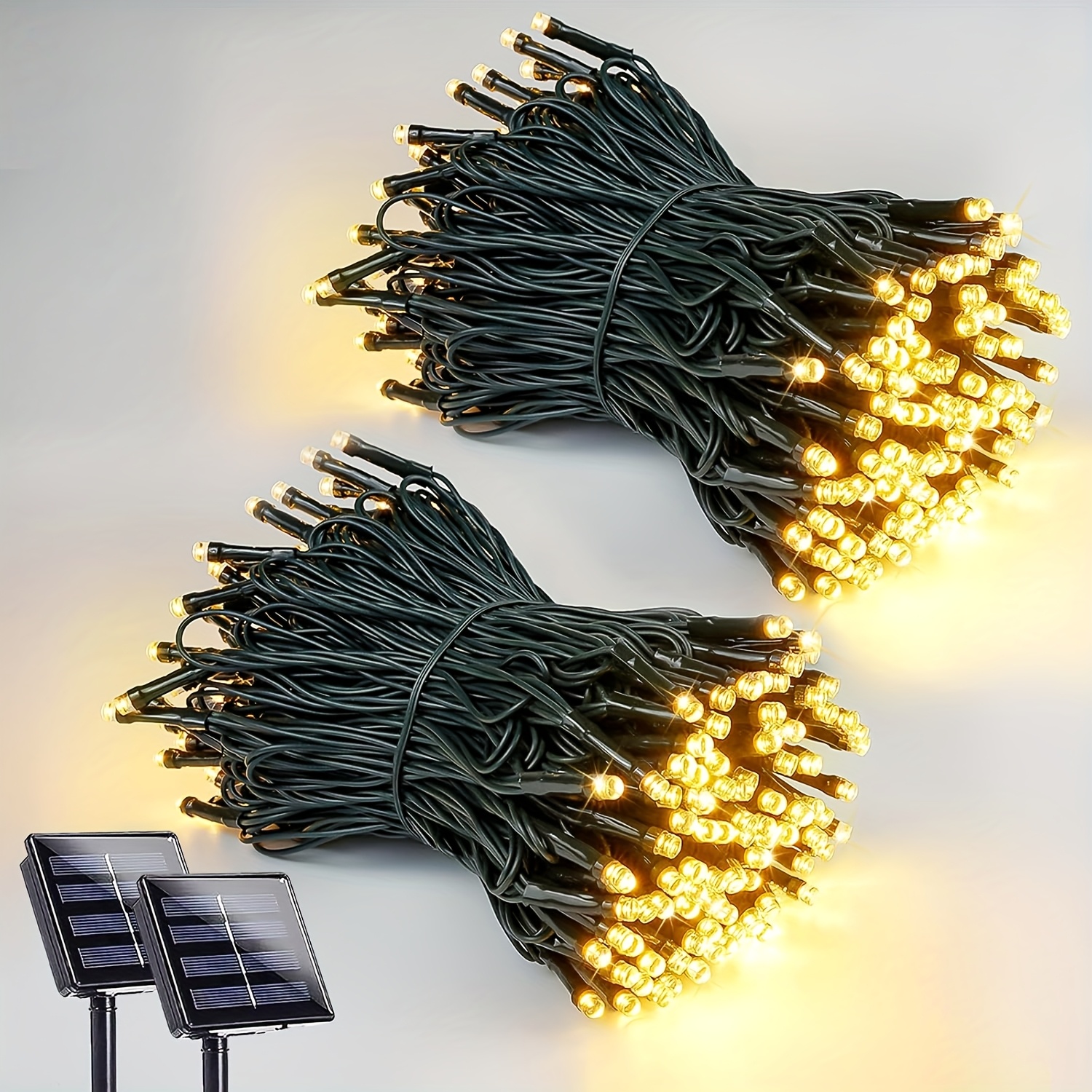 2 pack 200 led solar string lights for outside solar christmas lights outdoor with 8 lighting     solar powered tree light for xmas party yard garden decorations cool white warm white