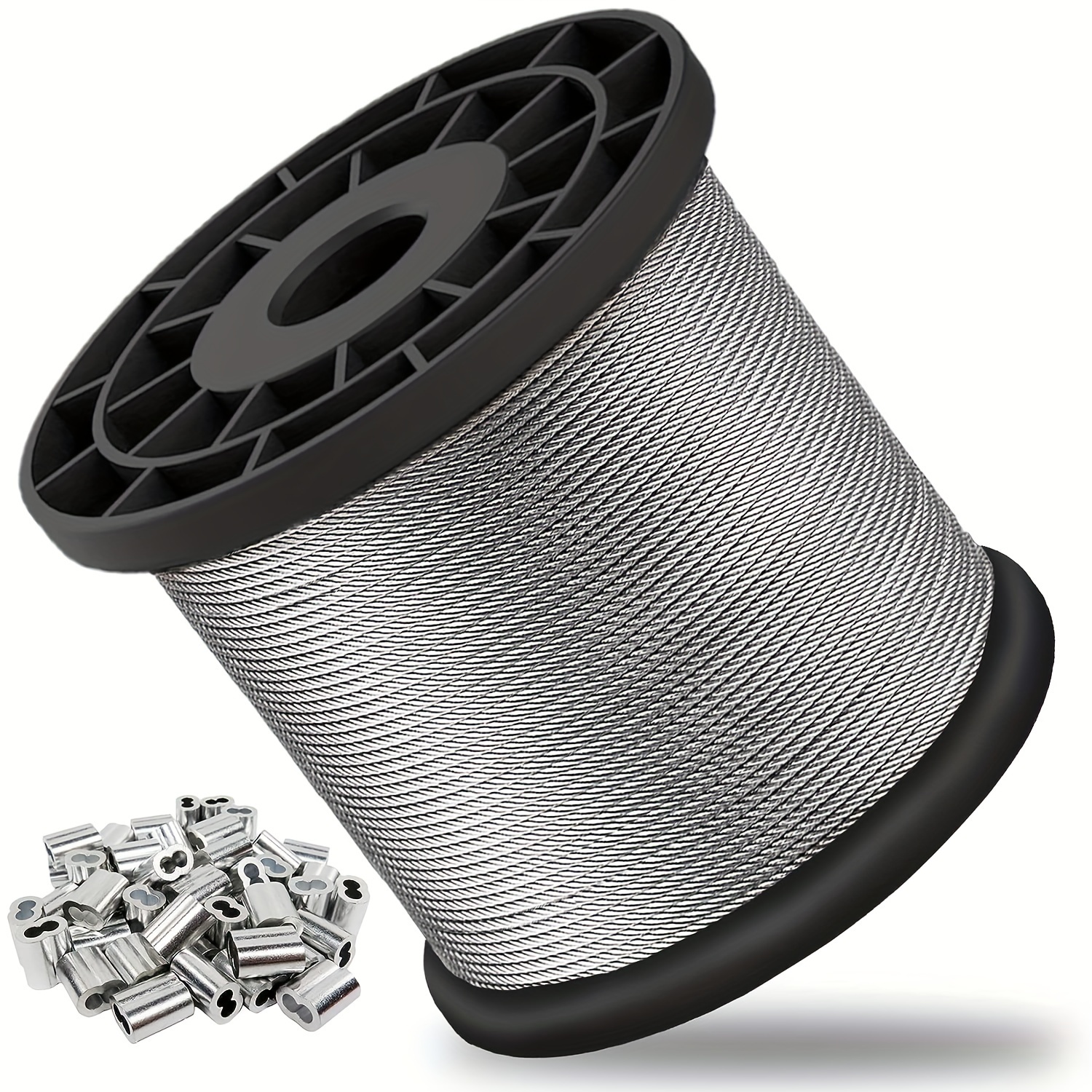 

1/16 In , 304 Steel , , Steel , 328ft 150pcs Sleeves, Clothes Wires, , 7x7 368lbs