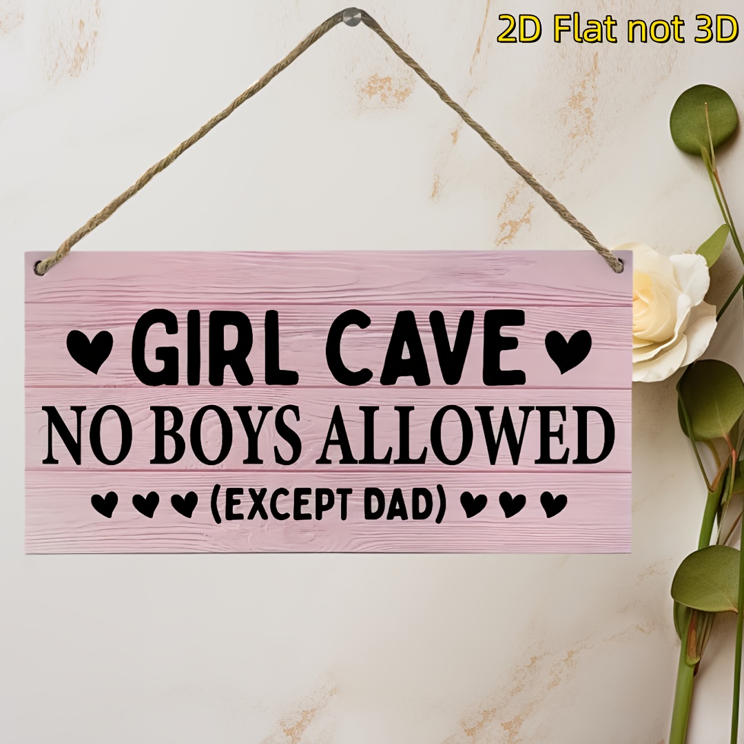 TEMU 2d Flat - 2d Plane Girl Room Decor - Pink " Allowed" Wooden Hanging Sign, Wood Door Decor For Bedroom And Dorm, Classic Style, 7.87x3.94 Inches,