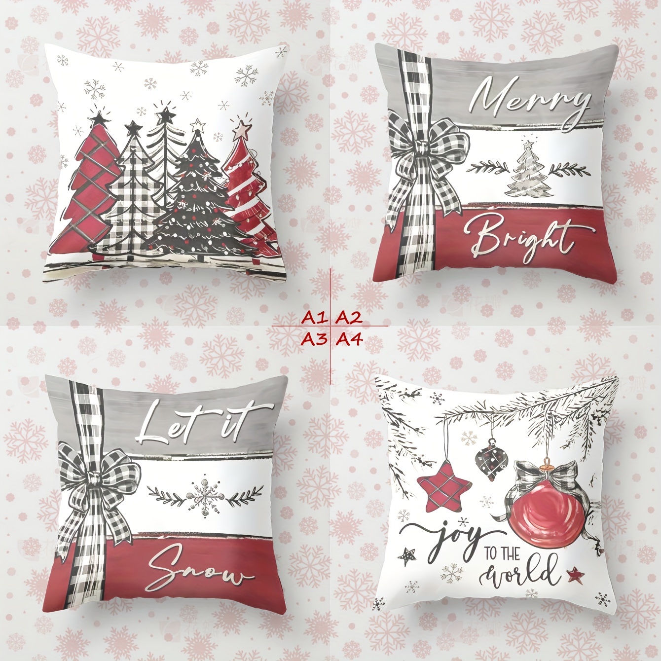 

Festive Christmas Tree Gift Pattern Pillowcases - 4pcs Set, Ultra-soft Polyester, Zip Closure, Machine Washable - Perfect For Sofa & Bedroom Decor (pillow Inserts Not Included)