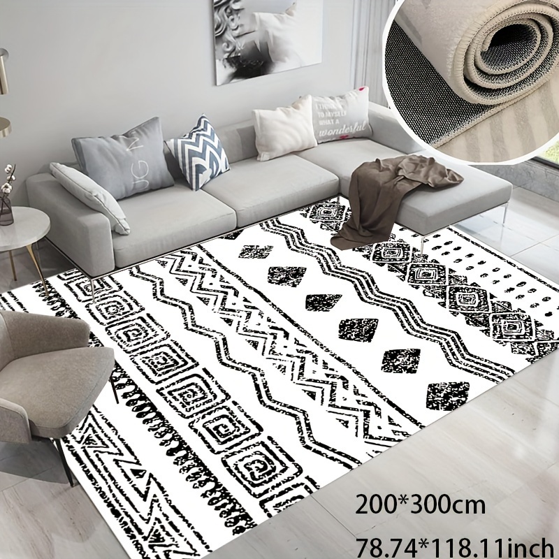 

Living Room Bedroom Faux Cashmere Area Rug Simple Irregular Black And White Striped Carpet, Non-slip Soft Washable Office Carpet Home, Outdoor Carpet, Etc.; Indoor And Outdoor Can Be Used