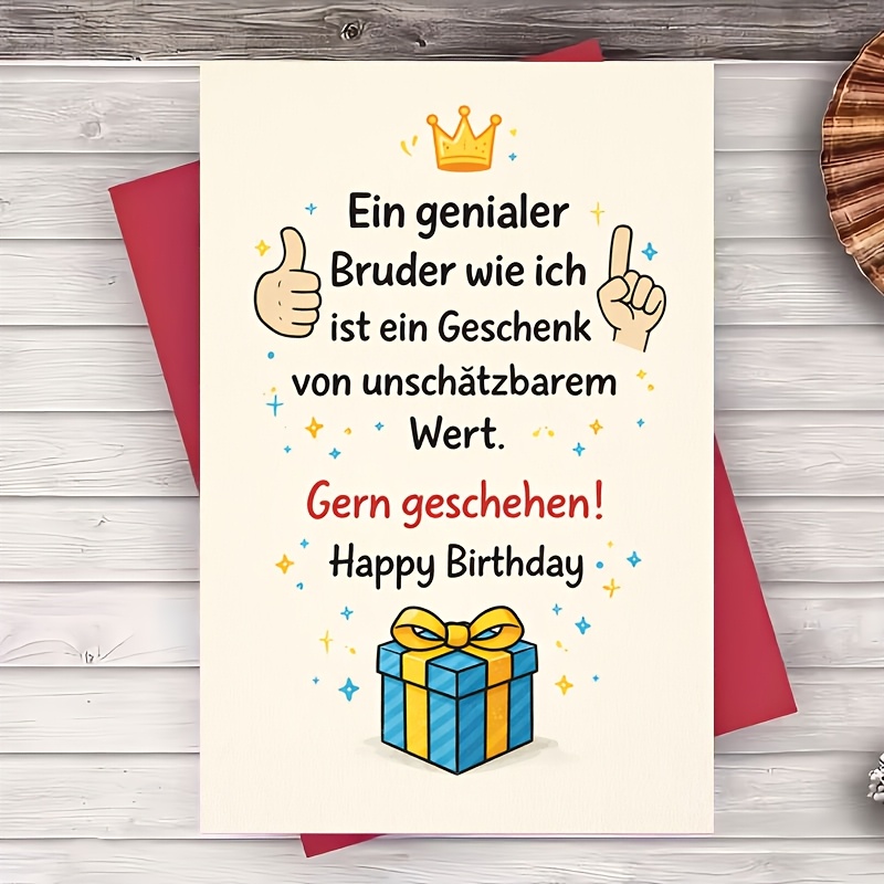 Image of 1 Envelope And 1 Greeting Card Funny Brother Birthday Card Humorous Gift From Sibling For Him Happy Birthday Greeting For Men Celebration Flat Card