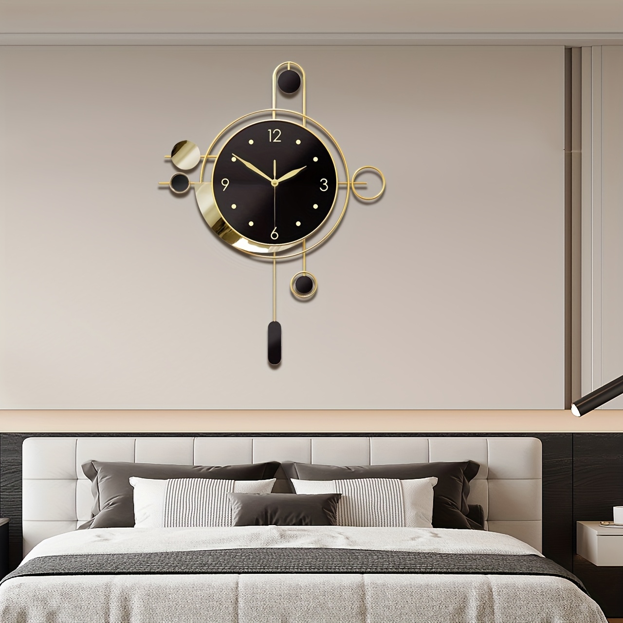 TEMU Horloge Murale Moderne de Luxe Nordique - Mouvement à Quartz Analogue Noir & Doré avec Aiguilles dorées et noir, Design Irrégulier Élégante,