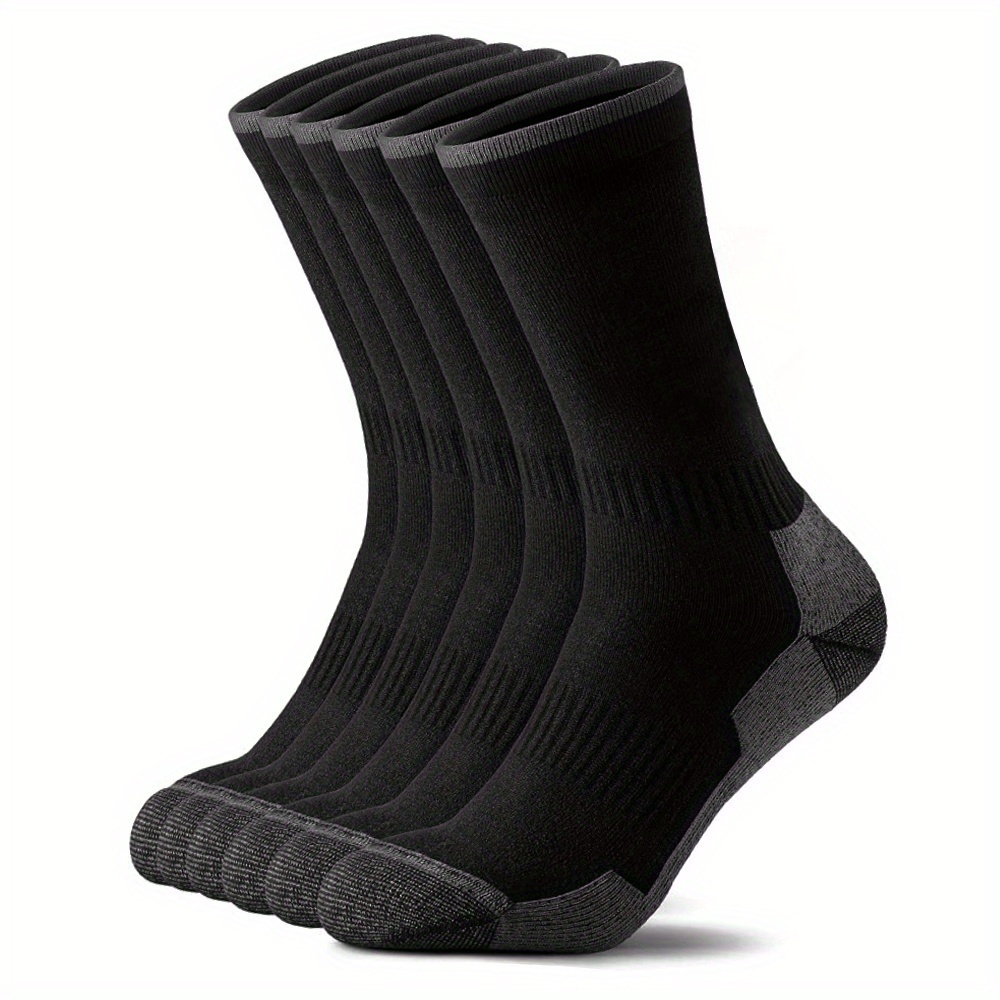 E-shop 6 Paar Herren Arbeitssocken Terry gepolsterte Crew Socken Sport Socken atmungsaktiv dicke Thermosocken Stiefelsocken Schwarz Grau