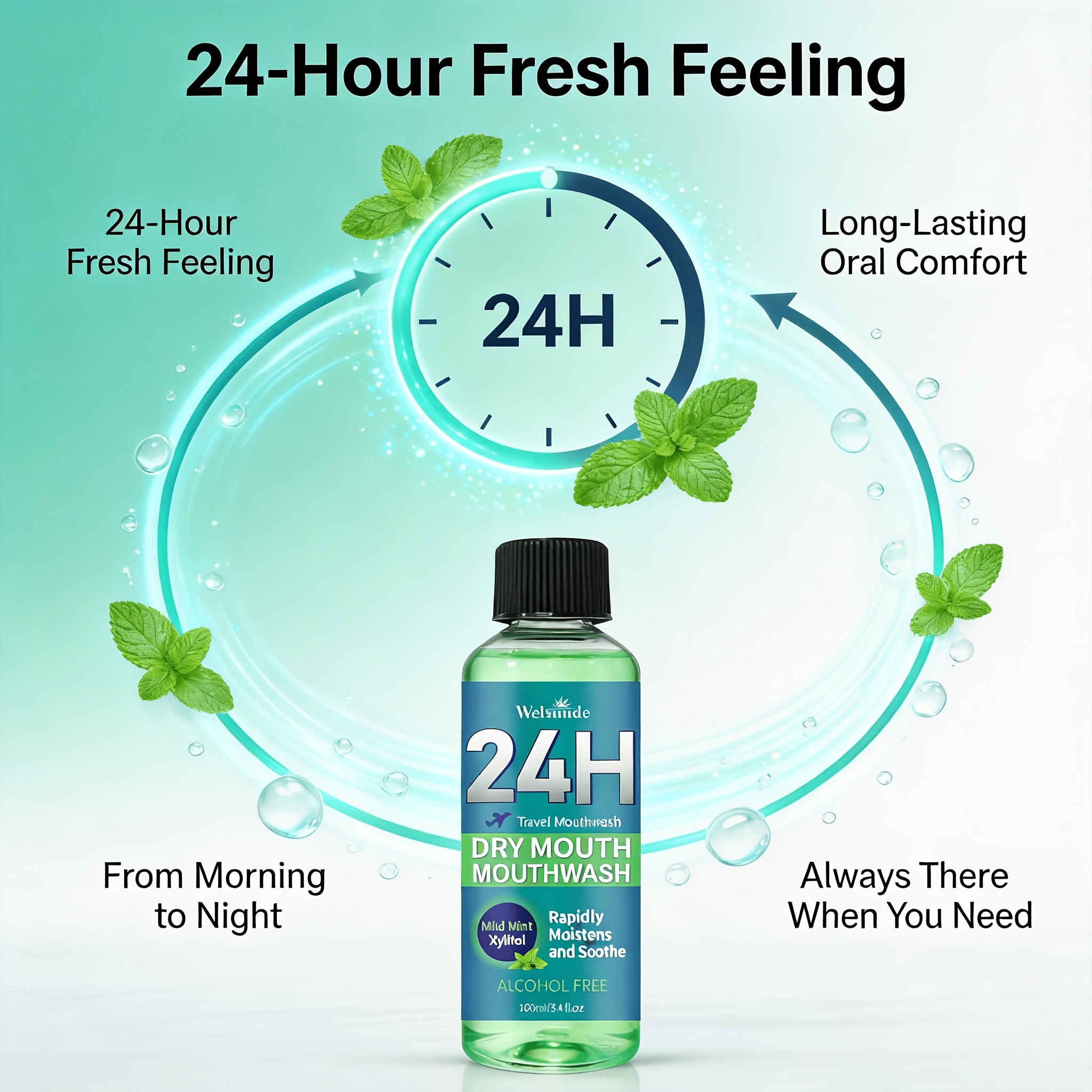 24H Dry Mouth Mouthwash - Rapidly Moistens And Soothes with a Minty Taste, Contains Xylitol, Helps Maintain Oral Comfort, Long-Lasting Oral Comfort, Travel Mouthwash, No Oral Irritation, Natural Ingredients for Daily Oral Care, Suitable for Everyone - Image 6