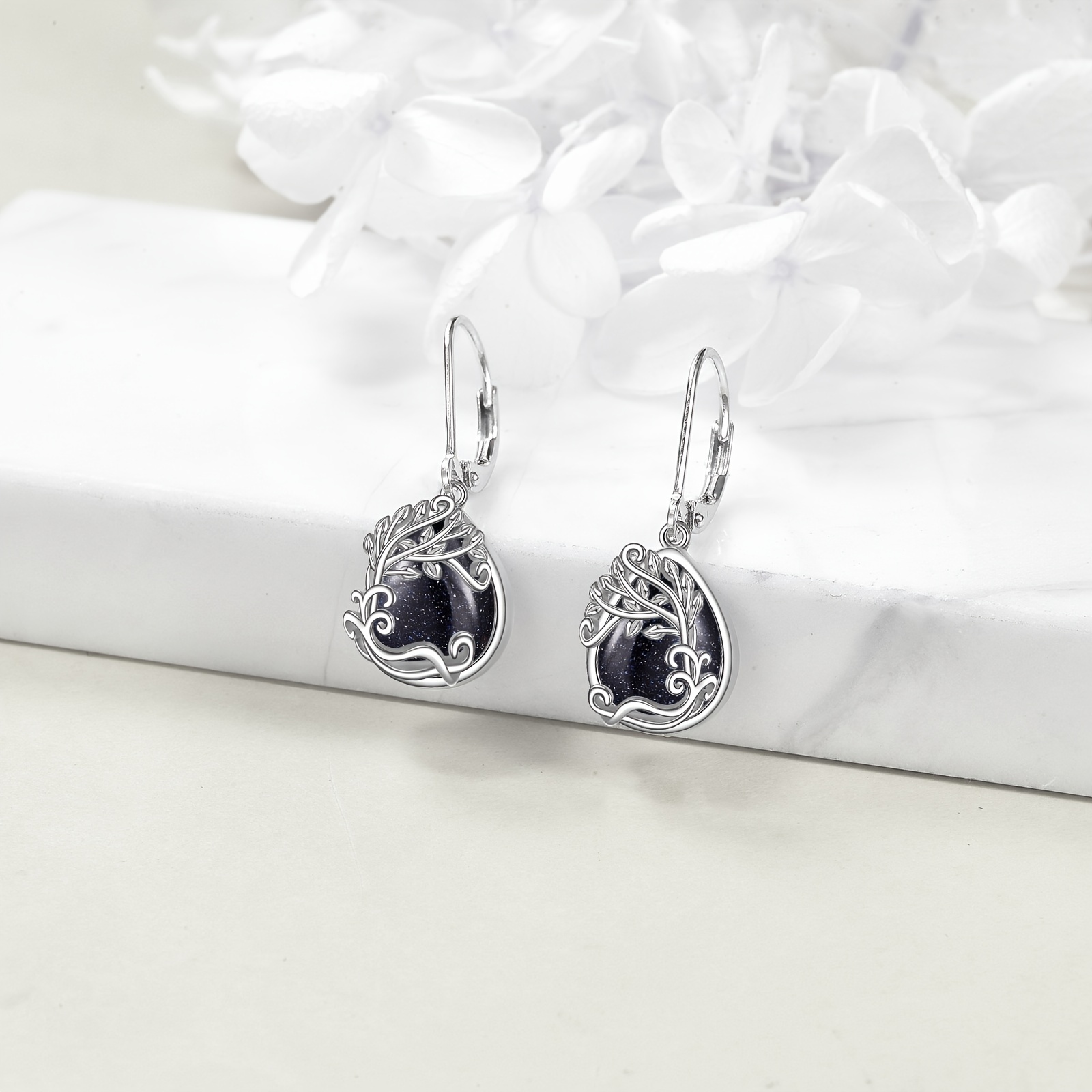 tree of life blue sandstone drop dangle teardrop earrings 925 sterling   of life leverback earrings for women jewelry gifts Product details 0