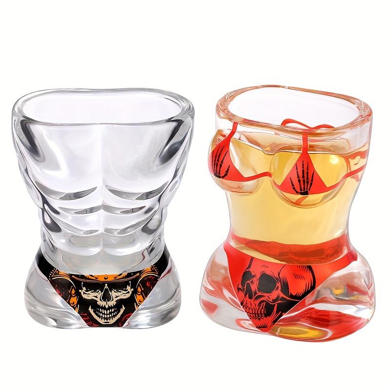 set of 2 reusable glass shot glasses hand wash only 30ml muscular male and bikini skull design multipurpose portable with christmas and thanksgiving gift set for   restaurants outdoors campaign activities kitchen