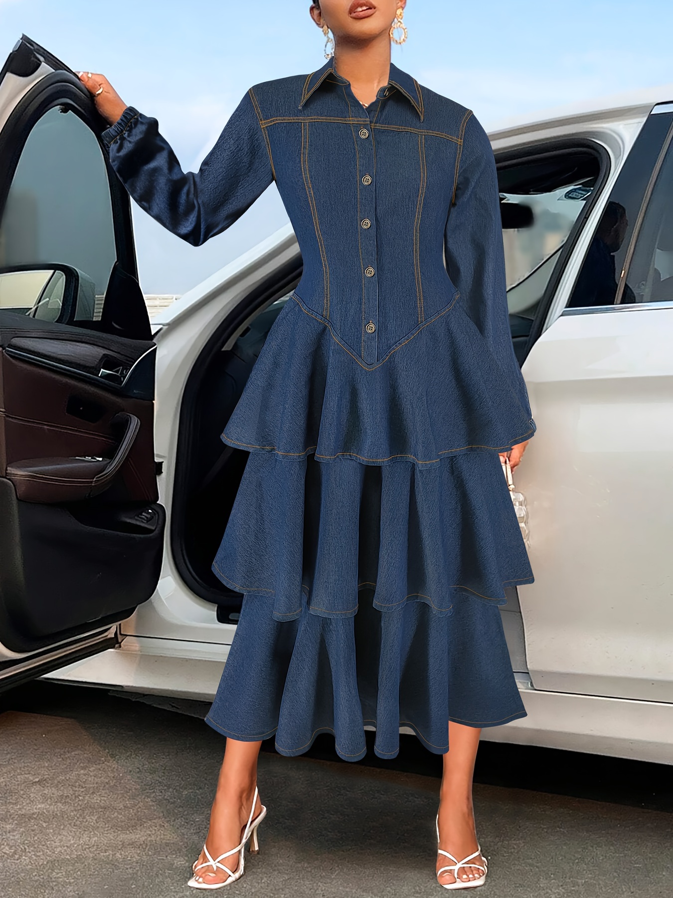 sachin and babi light blue dress Elegant Black Velour Maxi Dress for Girls withTiered Winter Design – Adee main image 1