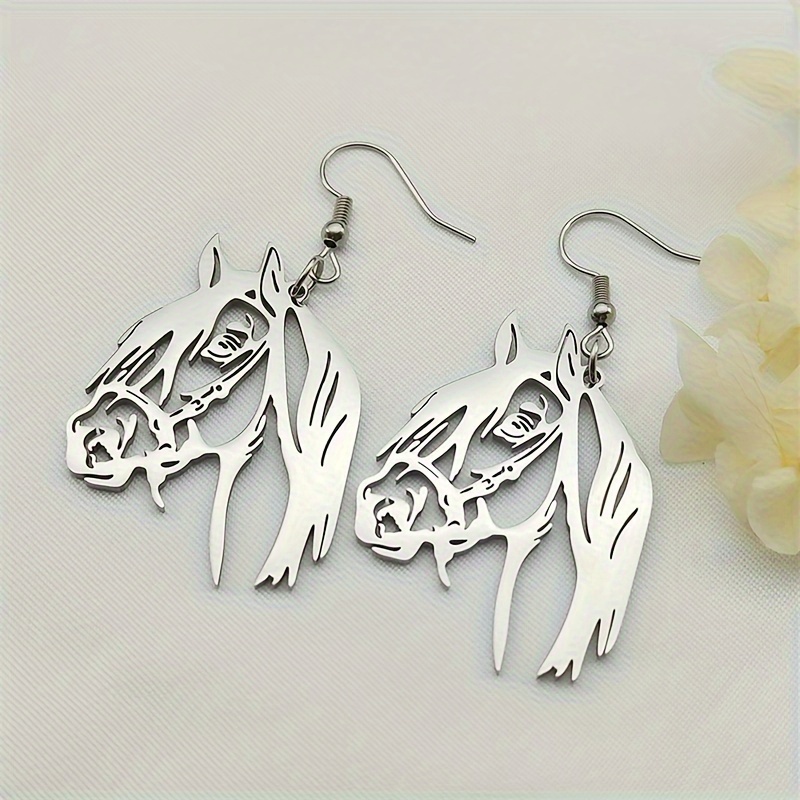 Animal Horse Head Earrings For Women, Stainless Steel Golden Ear Dangle Valentine's Day Gift Jewelry