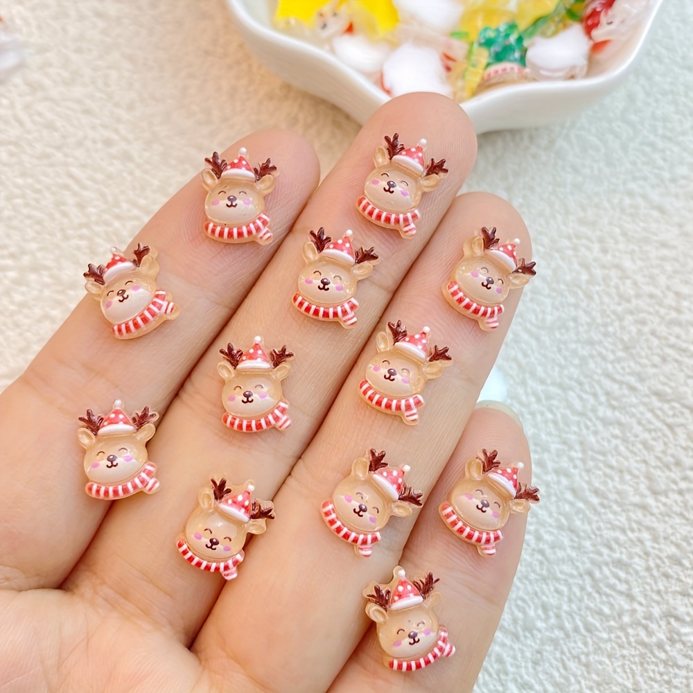 TEMU 46pcs Cute Resin Mini Cartoon Santa Claus, Snowman, Deer, Small Bell, Star, Christmas Tree - Suitable For Diy Nail Art, Scrapbooking, Wedding